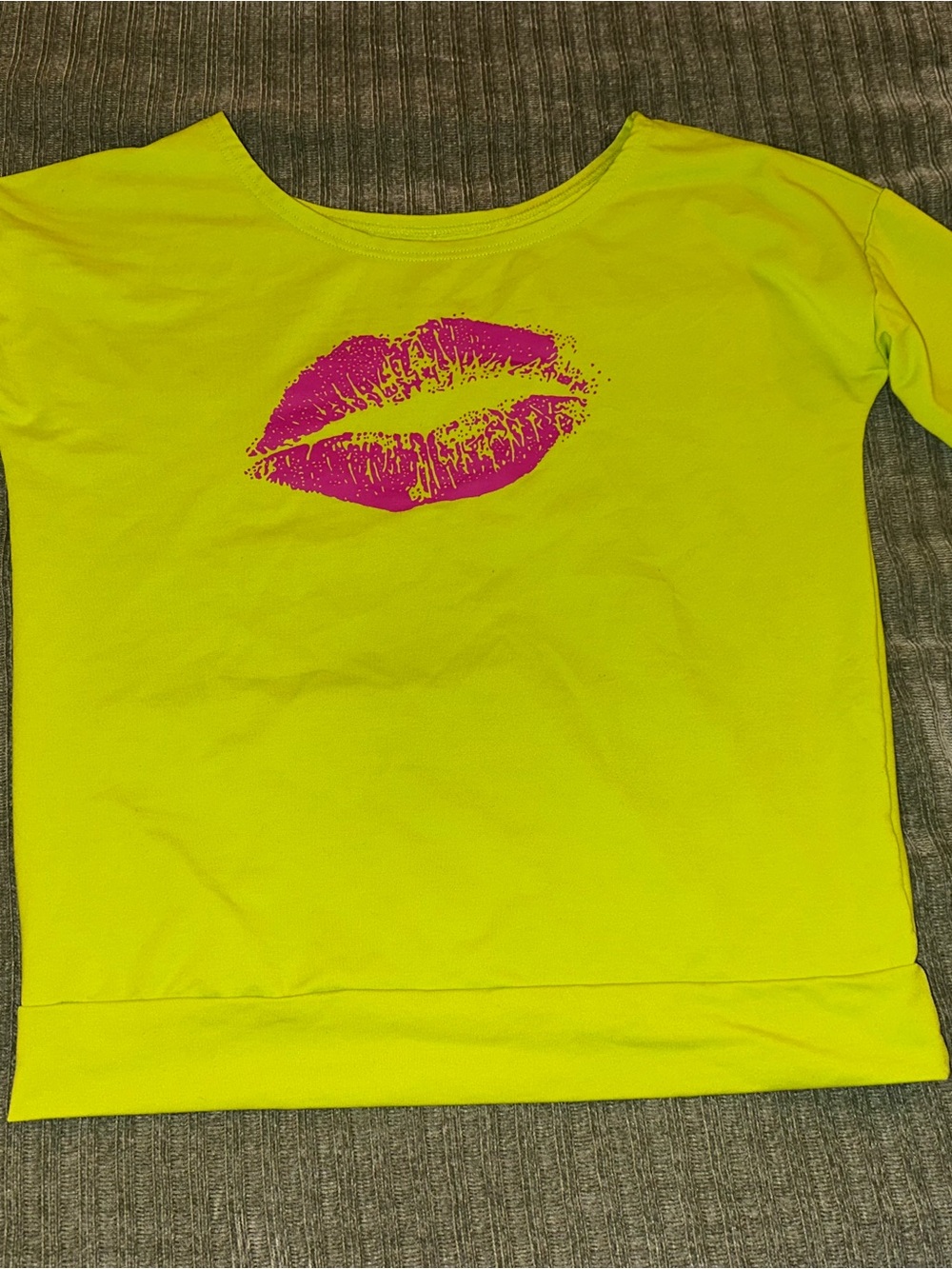 Girls' Neon Yellow Top with Pink Lip Graphic